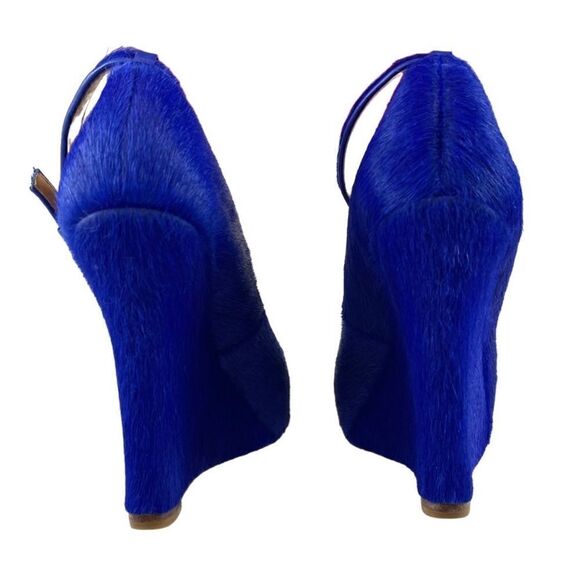 Ann Taylor Calf Hair Wedge Ankle Strap Shoe Cobalt Blue 6 - Picture 5 of 8